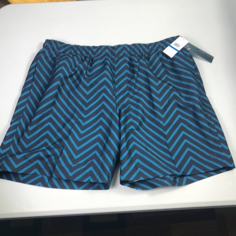 Perry Ellis Men’s Black Dark Teal Chevron Board Swim Shorts New with tag Large